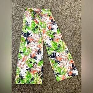 🏝️ Zak & Rachel Tropical Print Green White Peach Pull On Pants Size Medium 🏝️